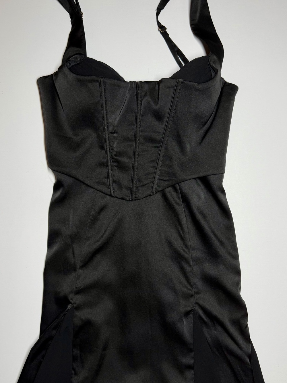 Oh Polly Black Satin Corset Mini Dress Boned Bustier Size 2